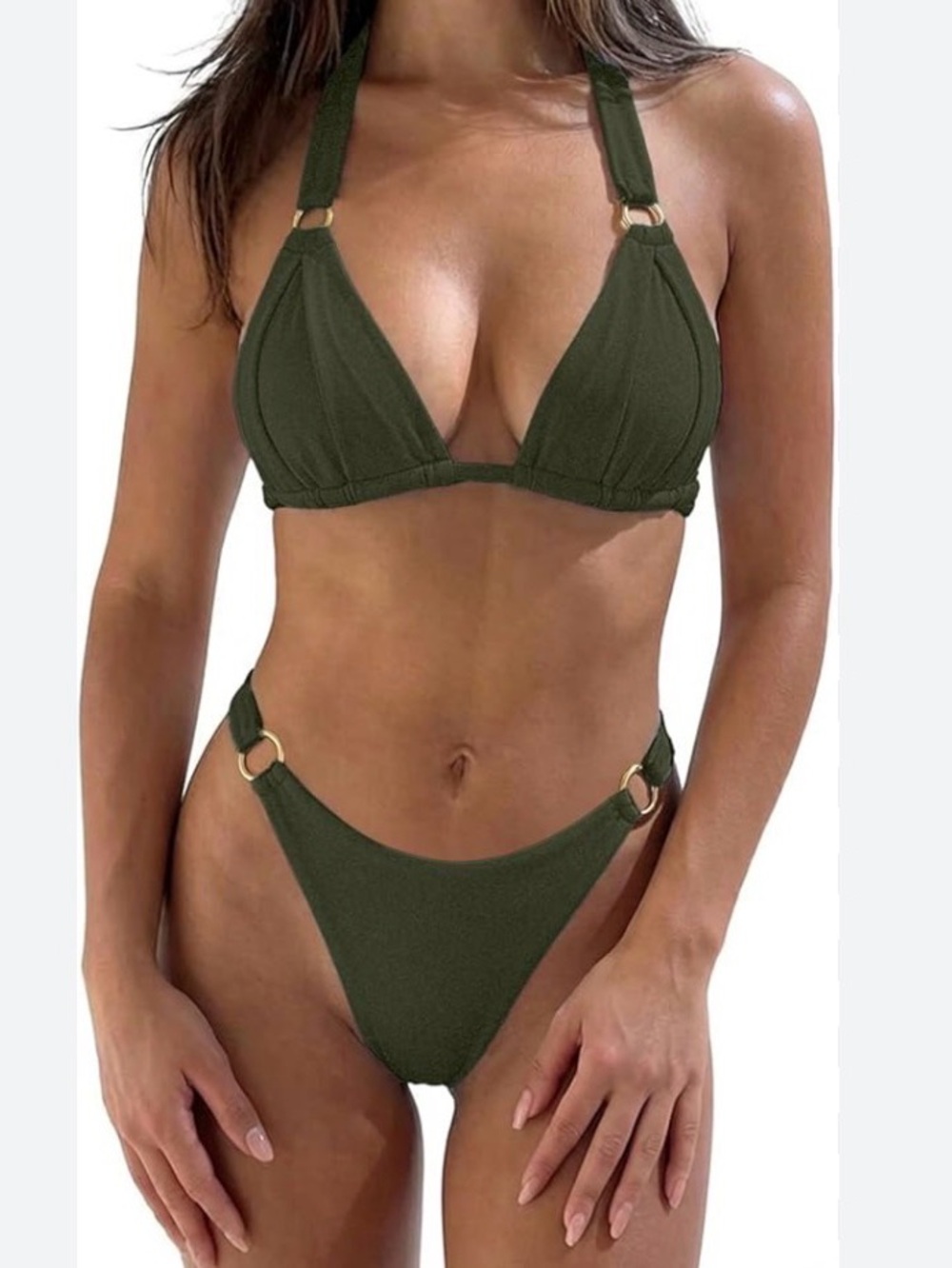 New Bahomebakini Khaki Green Thong Sexy Womens  Bikini Swimsuit / Large